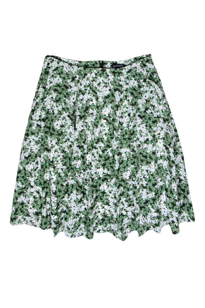Current Boutique-Marimekko - Green & White Floral Print Pleated Midi Skirt Sz 12