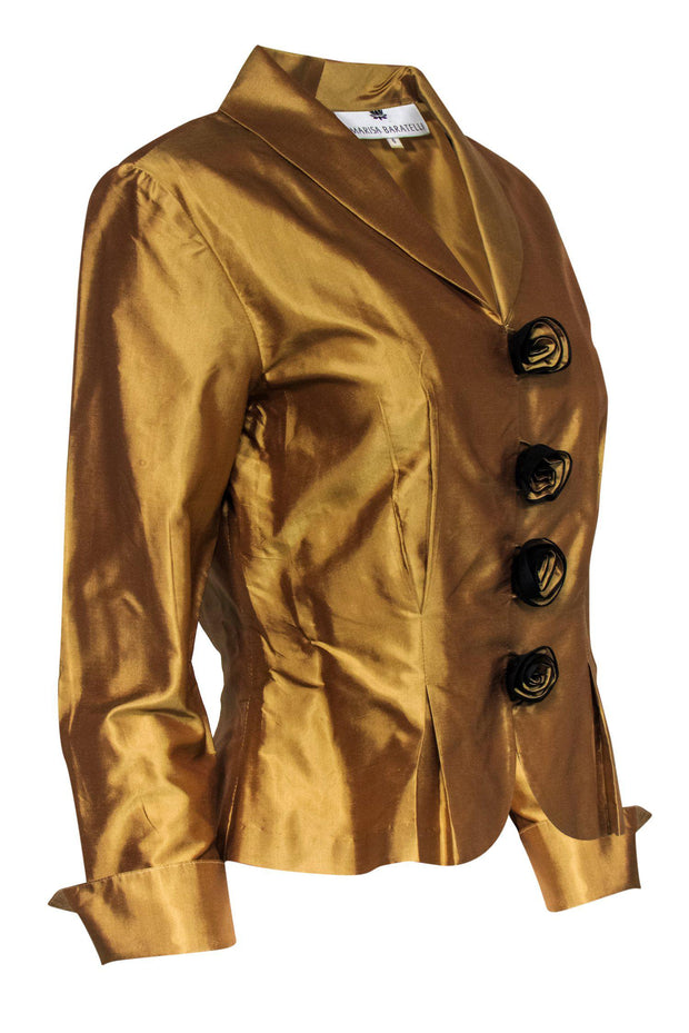 Current Boutique-Marisa Baratelli - Gold Silk Jacket w/ Rosette Buttons Sz 6