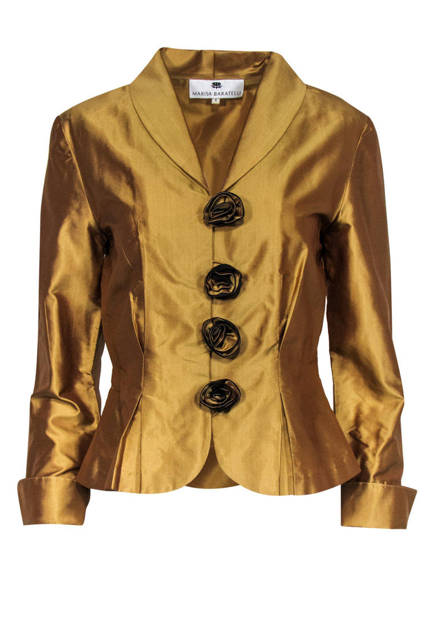 Current Boutique-Marisa Baratelli - Gold Silk Jacket w/ Rosette Buttons Sz 6
