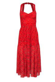 Current Boutique-Marissa Webb - Red Bohemian Print Tiered Maxi Dress w/ Back Cutout Sz XS