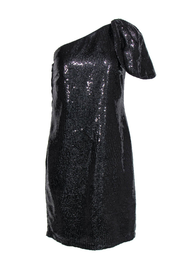 Current Boutique-Mark & James by Badgley Mischka - Black Sequin One Shoulder Dress w/ Flounce Sz 8