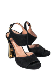 Current Boutique-Marni - Black Suede Cutout Heels w/ Gold Accents Sz 7.5