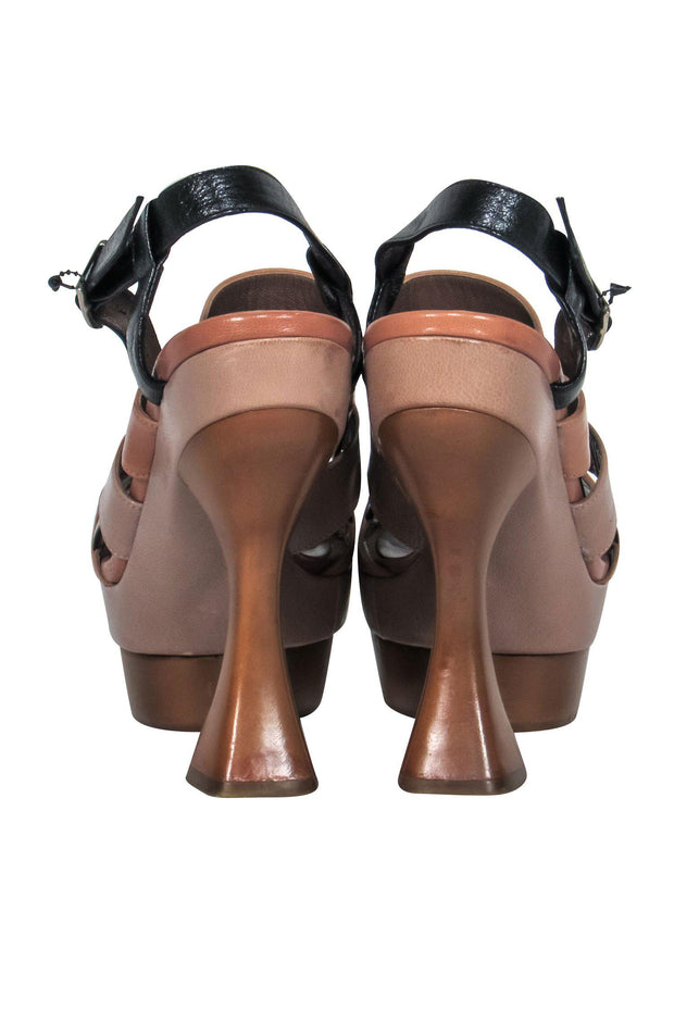 Current Boutique-Marni - Brown & Black Strappy Platform Sandals w/ Curved Heel Sz 9