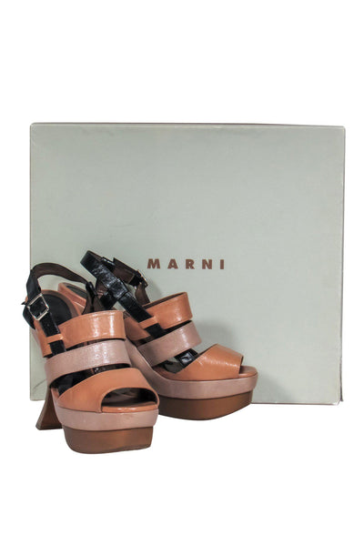 Current Boutique-Marni - Brown & Black Strappy Platform Sandals w/ Curved Heel Sz 9