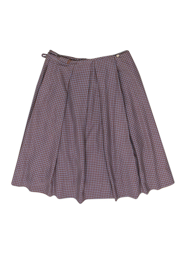 Current Boutique-Marni - Brown & Blue Plaid Wrap A-Line Skirt Sz 2