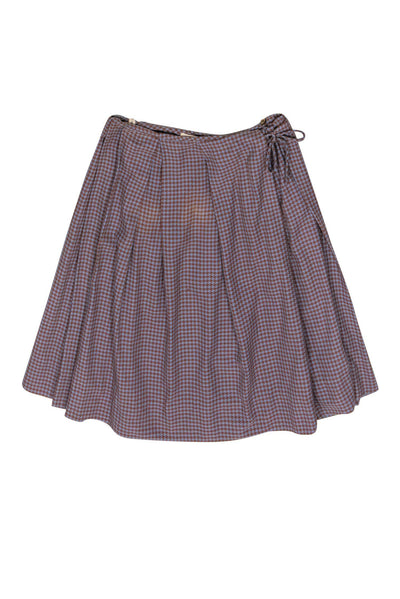 Current Boutique-Marni - Brown & Blue Plaid Wrap A-Line Skirt Sz 2
