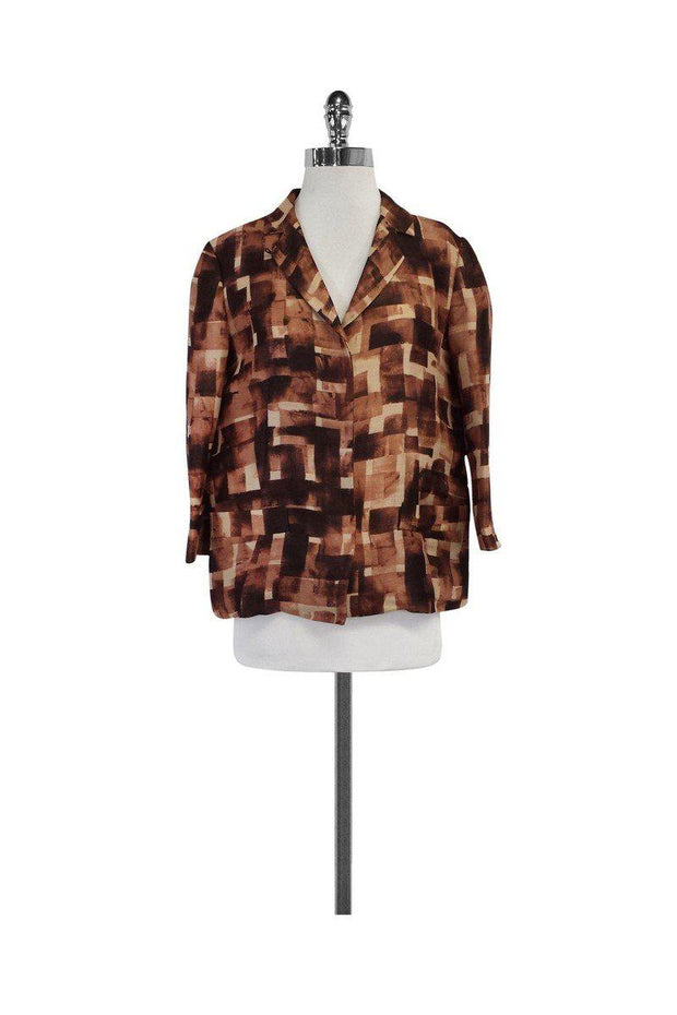 Current Boutique-Marni - Brown & Tan Print Silk & Linen Jacket Sz 2