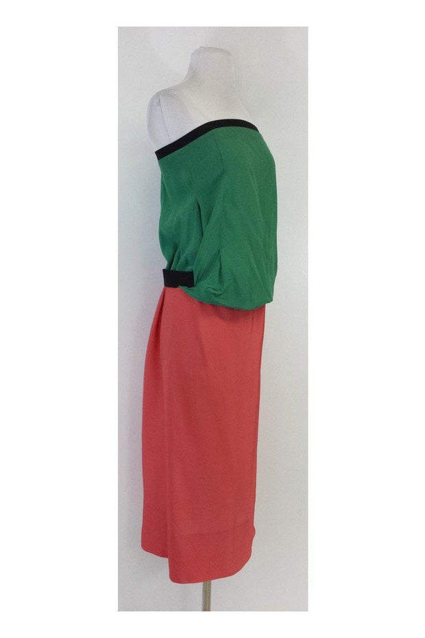 Current Boutique-Marni - Green & Salmon Colorblock Strapless Dress Sz 4