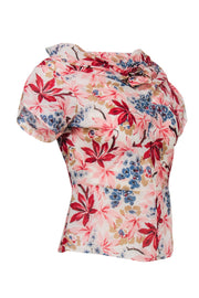 Current Boutique-Marni - White, Pink & Multicolored Floral Print Blouse w/ Rosette Sz 4