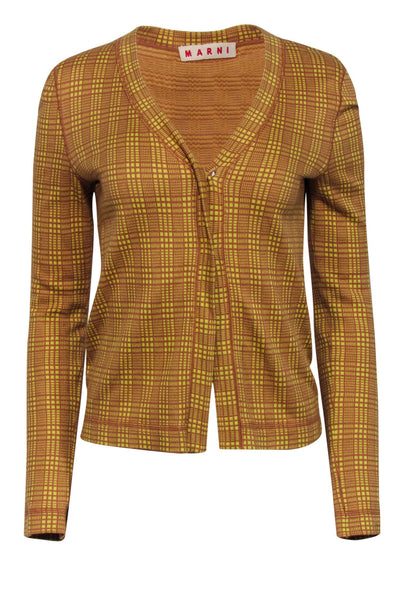 Current Boutique-Marni - Yellow & Light Brown Plaid Button-Up Cotton Cardigan Sz 6