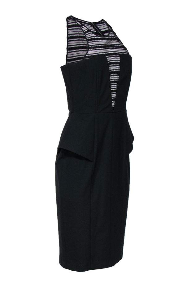 Current Boutique-Mason - Black Sleeveless Sheath Dress w/ Lace Paneling & Peplum Hem Sz 6
