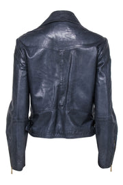 Current Boutique-Massimo Dutti - Dark Slate Blue Leather Zip-Up Moto-Style Jacket Sz L