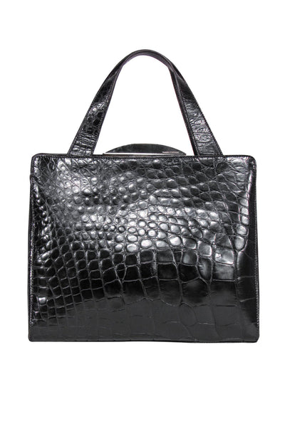 Current Boutique-Mauro Governa - Vintage Black Crocodile Embossed Handbag