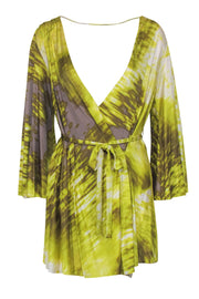 Current Boutique-Max Azria - Bright Lime Green Deep Plunge Open Back Mini Dress Sz S