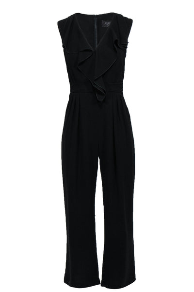 Current Boutique-Max Mara - Black Crepe V-Neckline Jumpsuit w/ Ruffle Sz 4