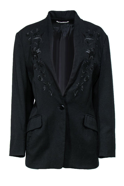 Current Boutique-Max Mara - Black Floral Embroidered Blazer Sz 10
