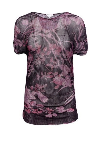 Current Boutique-Max Mara - Black Mesh Top w/ Purple Floral Print Sz L