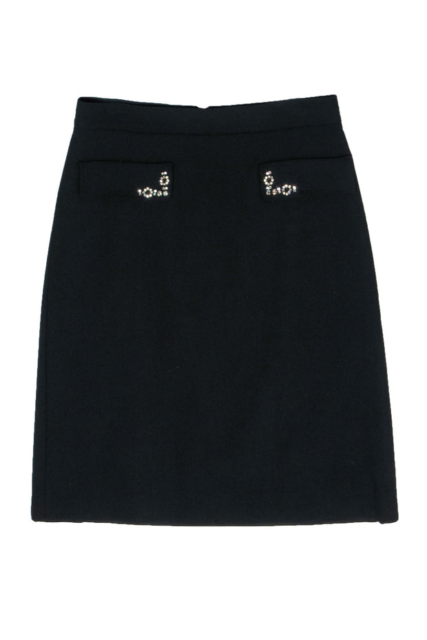 Current Boutique-Max Mara - Black Midi Pencil Skirt w/ Bejeweled Pockets Sz 12
