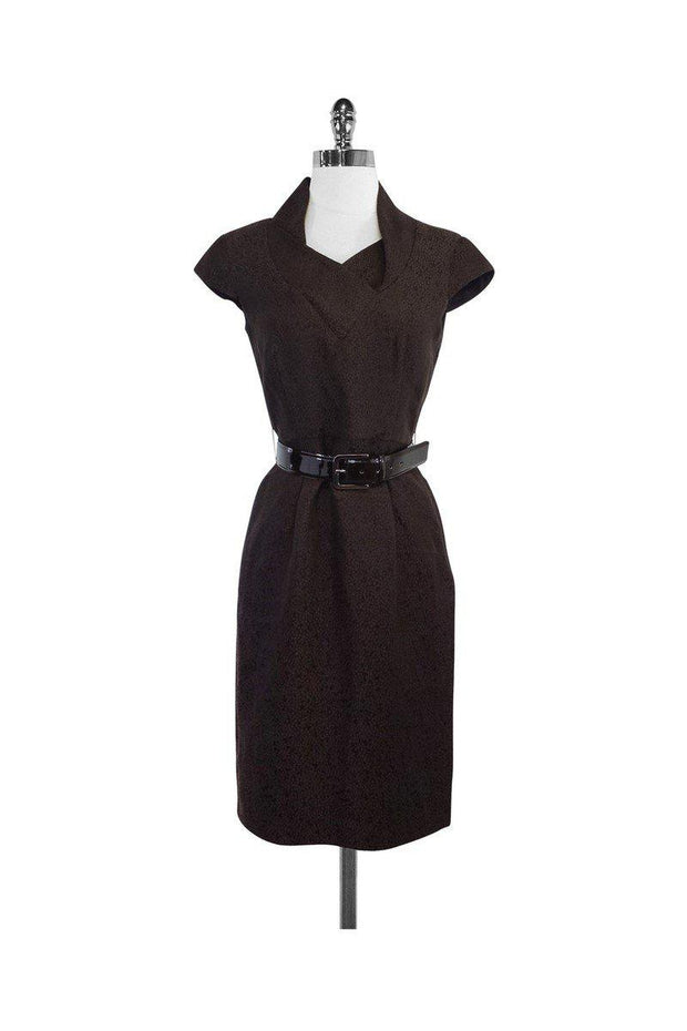 Current Boutique-Max Mara - Brown Brocade Linen & Silk Cap Sleeve Dress Sz 4