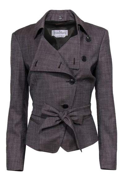Current Boutique-Max Mara - Brown Patterned Wool Blend Button-Front Jacket Sz 10