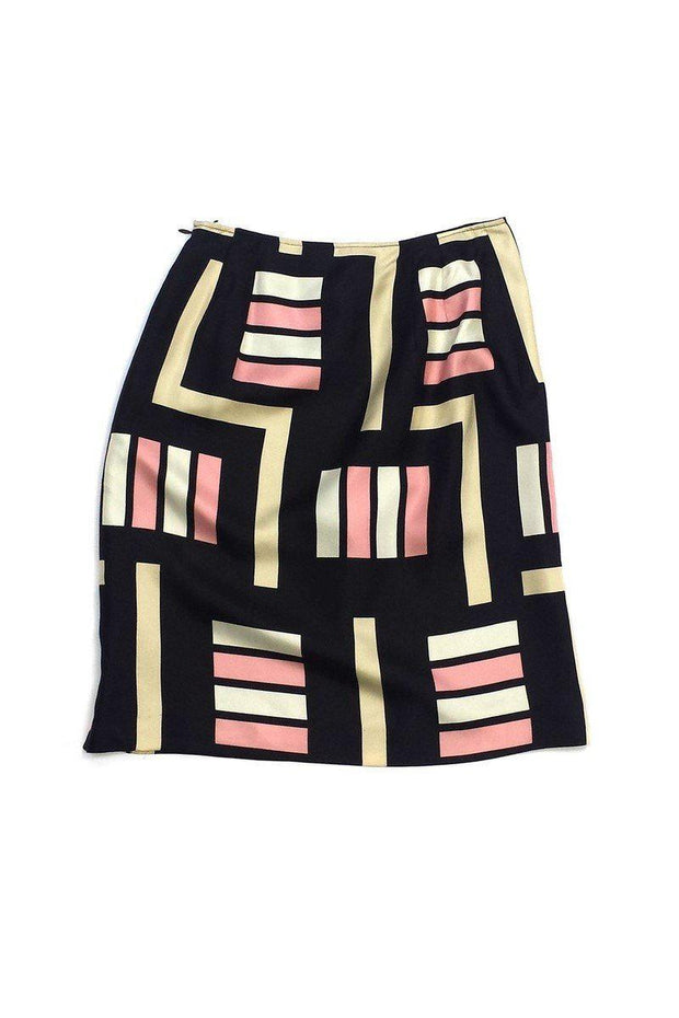 Current Boutique-Max Mara - Brown Pink & Beige Geo Print Silk Skirt Sz 2
