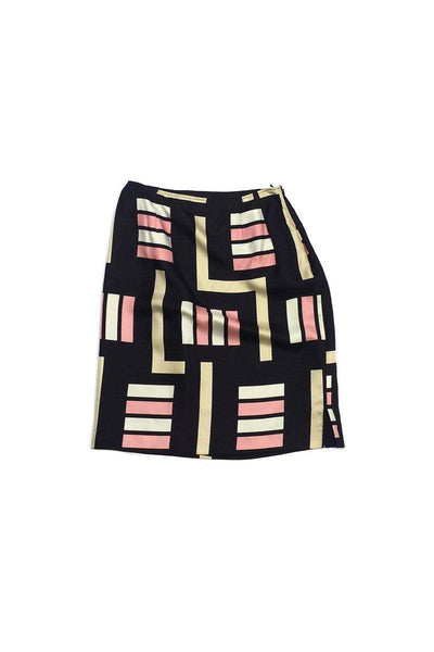 Current Boutique-Max Mara - Brown Pink & Beige Geo Print Silk Skirt Sz 2