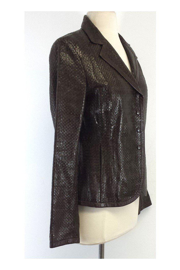 Current Boutique-Max Mara - Brown Woven Leather Jacket Sz 6