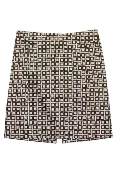 Current Boutique-Max Mara - Cream & Brown Square Print Cotton Skirt Sz 10