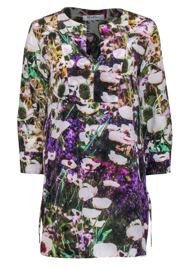 Max Mara - Floral Field Printed Silk Tunic-Style Blouse Sz M