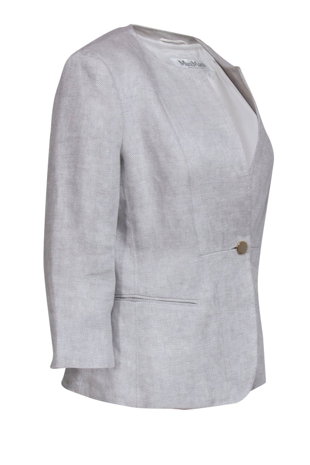 Current Boutique-Max Mara - Light Grey Herringbone Linen Jacket Sz 10