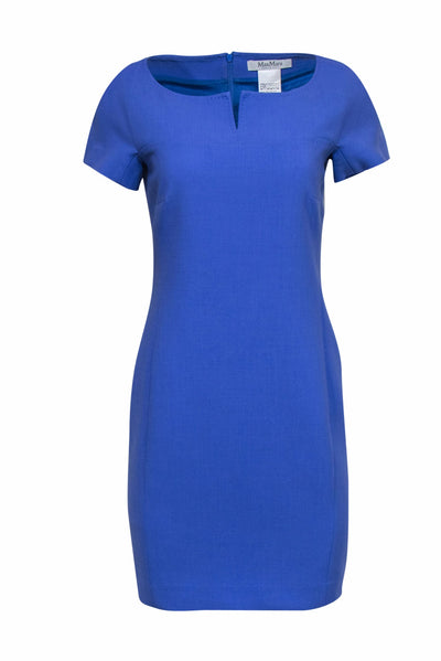Current Boutique-Max Mara - Periwinkle Short Sleeve Wool Dress w/ Notched Neckline Sz 6