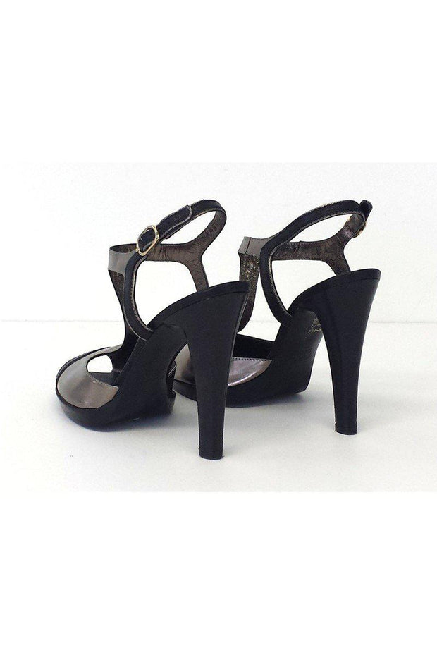 Current Boutique-Max Mara - Pewter Metallic Leather T-Strap Heels Sz 9