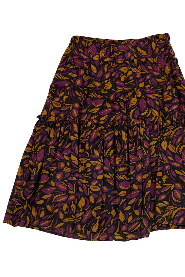 Current Boutique-Max Mara - Purple & Gold Leaf Print Skirt Sz 8