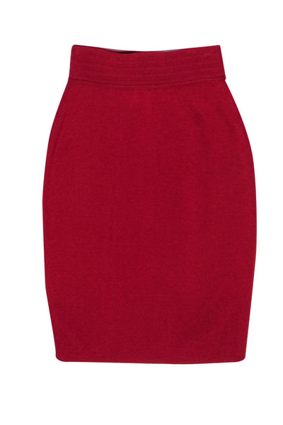 Current Boutique-Max Mara - Red Wool Knit Pencil Skirt Sz L
