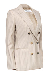 Current Boutique-Max Mara - Taupe Pinstripe Double Breasted Blazer Sz 4