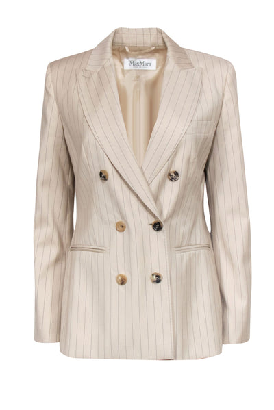 Current Boutique-Max Mara - Taupe Pinstripe Double Breasted Blazer Sz 4