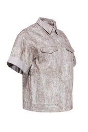 Current Boutique-Max Mara - Taupe Rolled Short Sleeved Denim Jacket Sz 6