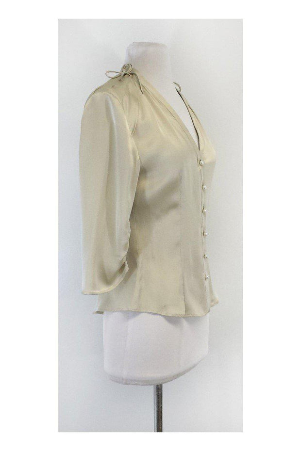 Current Boutique-Max Mara - Taupe Silk Pearl Button-Up Blouse Sz 6