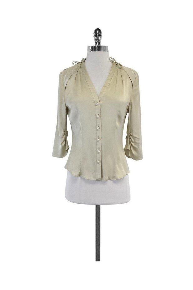 Current Boutique-Max Mara - Taupe Silk Pearl Button-Up Blouse Sz 6