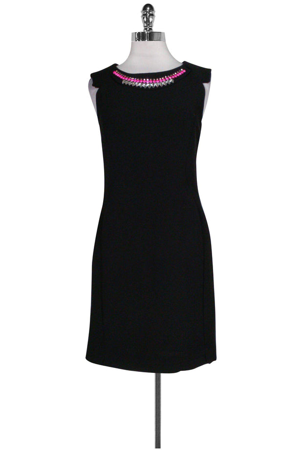 Current Boutique-McGinn - Black Shift w/ Jeweled Neck Dress Sz 4