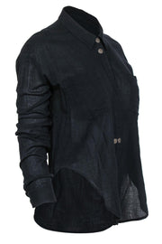 Current Boutique-McGuire Denim - Black Cotton Button-Up Blouse w/ Cutout Sides Sz XS