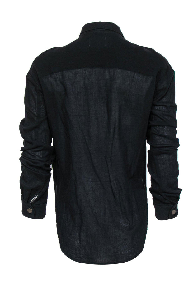 Current Boutique-McGuire Denim - Black Cotton Button-Up Blouse w/ Cutout Sides Sz XS