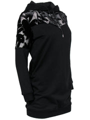 Current Boutique-McQ Alexander McQueen - Black Hooded Long Sleeve Sweatshirt Dress w/ Velvet Floral Top Sz S