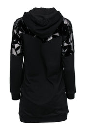 Current Boutique-McQ Alexander McQueen - Black Hooded Long Sleeve Sweatshirt Dress w/ Velvet Floral Top Sz S