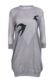 Current Boutique-McQ Alexander McQueen - Gray Knit Shift Dress w/ Metallic Heart Print Sz M