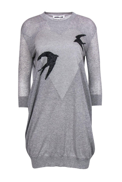 Current Boutique-McQ Alexander McQueen - Gray Knit Shift Dress w/ Metallic Heart Print Sz M