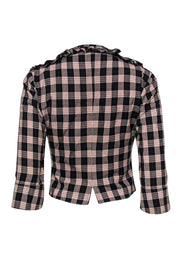 Current Boutique-McQ Alexander McQueen - Pink & Black Plaid Double Breasted Button-Up Blouse w/ Ruffles Sz 4