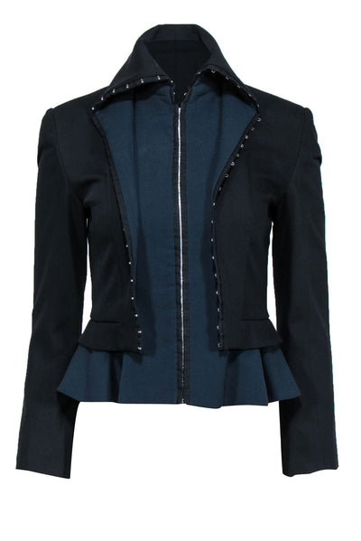 Current Boutique-McQ by Alexander McQueen - Black Layered Design Jacket w/ Clasp Trim Sz 2