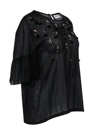 Current Boutique-Megan Park - Black Striped Sheer Top w/ Beading Sz 10