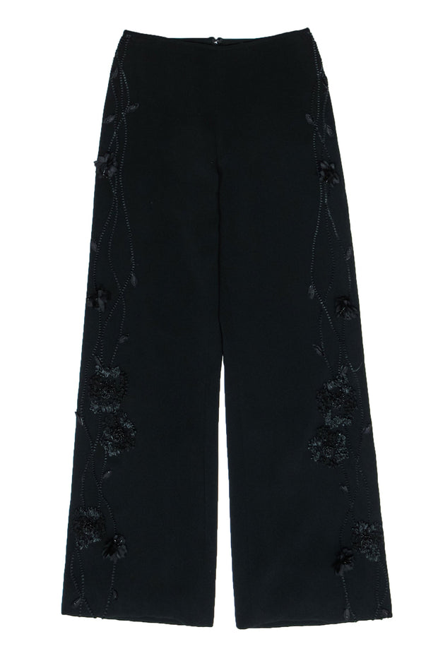 Current Boutique-Melinda Eng - Black Straight Leg Pants w/ Floral Appliques Sz 4